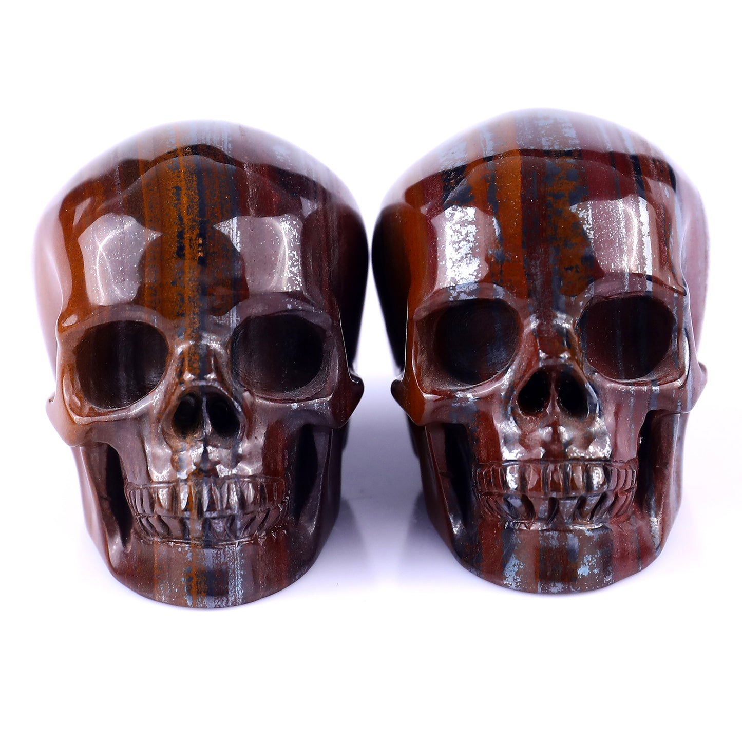 2.2" Tiger Iron Eye Hand Carved Crystal Realistic Skull Sculpture Crystallumi