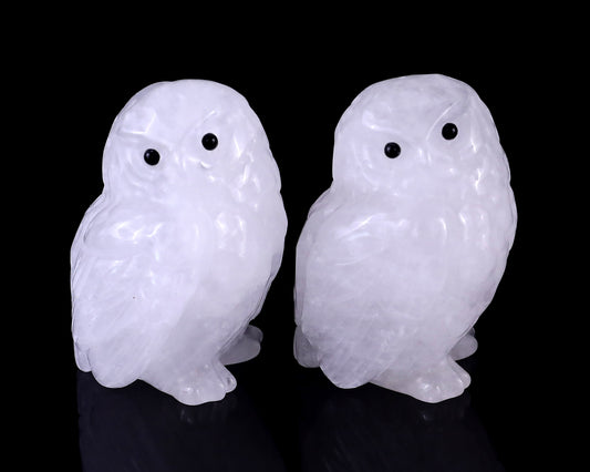 2.3" Angolan Quartz Hand Carved Crystal Owl Sculpture Crystallumi