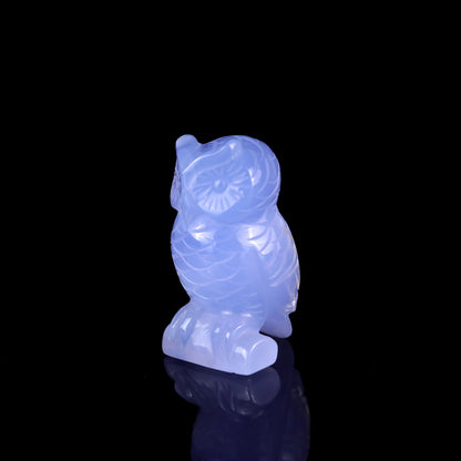 2.3" Blue Chalcedony Hand Carved Crystal Owl Sculpture Crystallumi