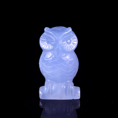 2.3" Blue Chalcedony Hand Carved Crystal Owl Sculpture Crystallumi