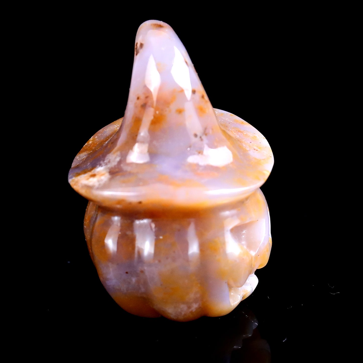 2.3” Natural Chalcedony Hand Carved Crystal Wizard Pumpkin Sculpture, Halloween Gift Crystallumi