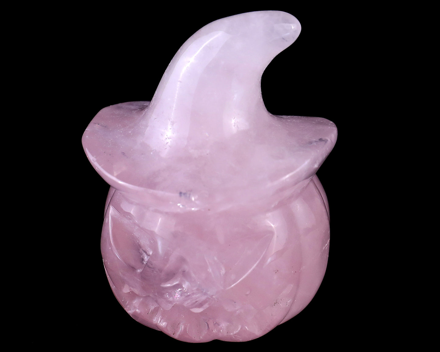 2.3” Natural Rose Quartz Hand Carved Crystal Wizard Pumpkin Sculpture, Halloween Gift Crystallumi