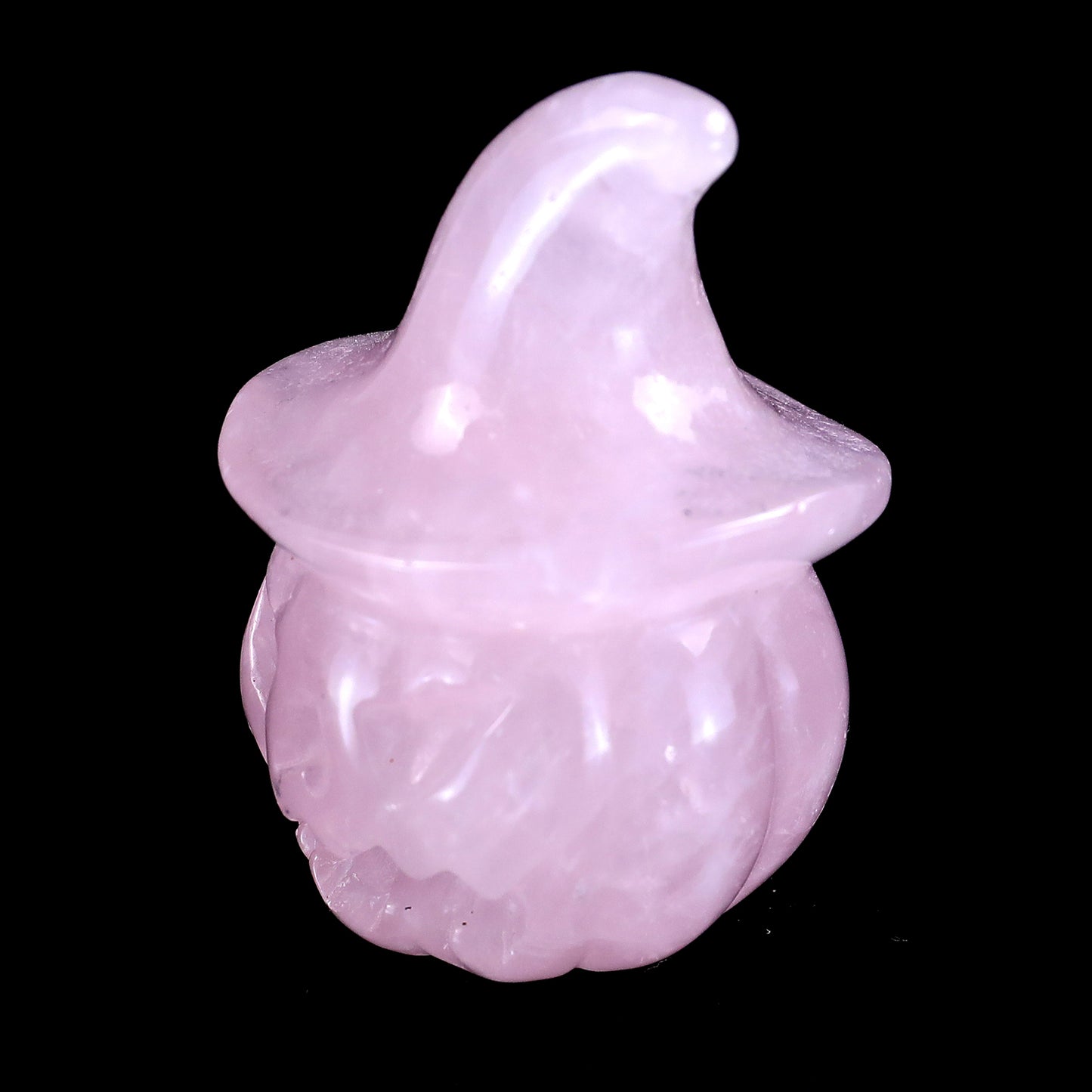 2.3” Natural Rose Quartz Hand Carved Crystal Wizard Pumpkin Sculpture, Halloween Gift Crystallumi