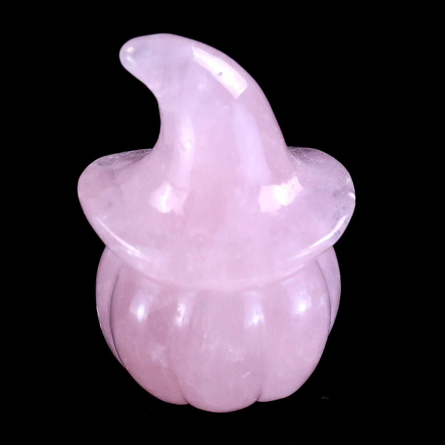 2.3” Natural Rose Quartz Hand Carved Crystal Wizard Pumpkin Sculpture, Halloween Gift Crystallumi