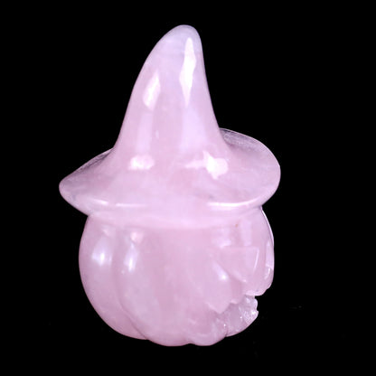 2.3” Natural Rose Quartz Hand Carved Crystal Wizard Pumpkin Sculpture, Halloween Gift Crystallumi