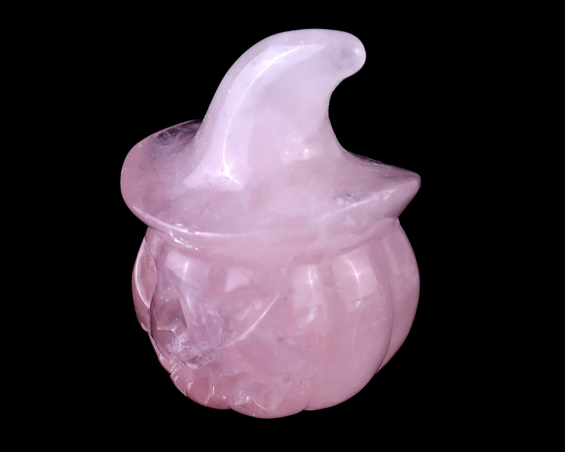 2.3” Natural Rose Quartz Hand Carved Crystal Wizard Pumpkin Sculpture, Halloween Gift Crystallumi