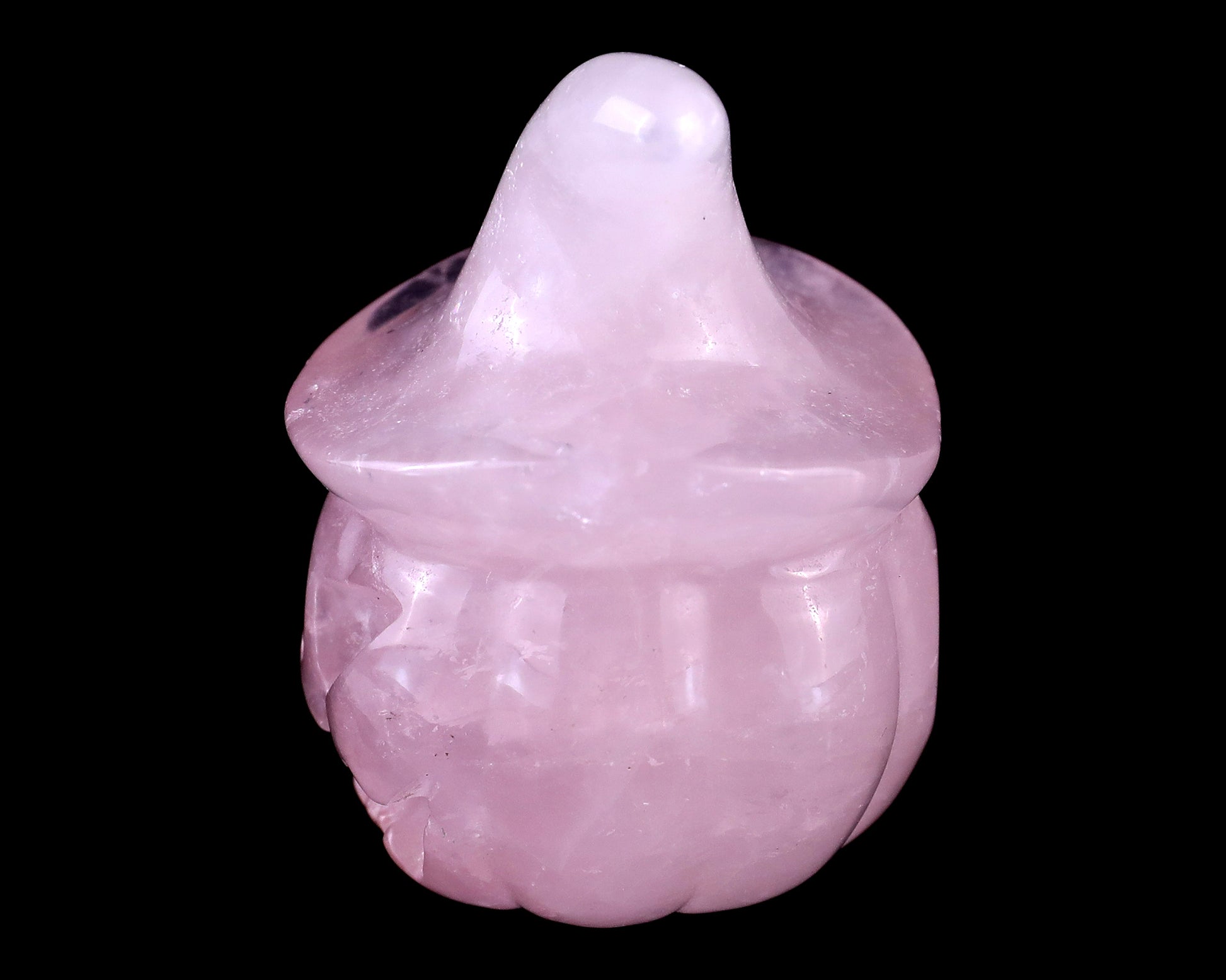 2.3” Natural Rose Quartz Hand Carved Crystal Wizard Pumpkin Sculpture, Halloween Gift Crystallumi