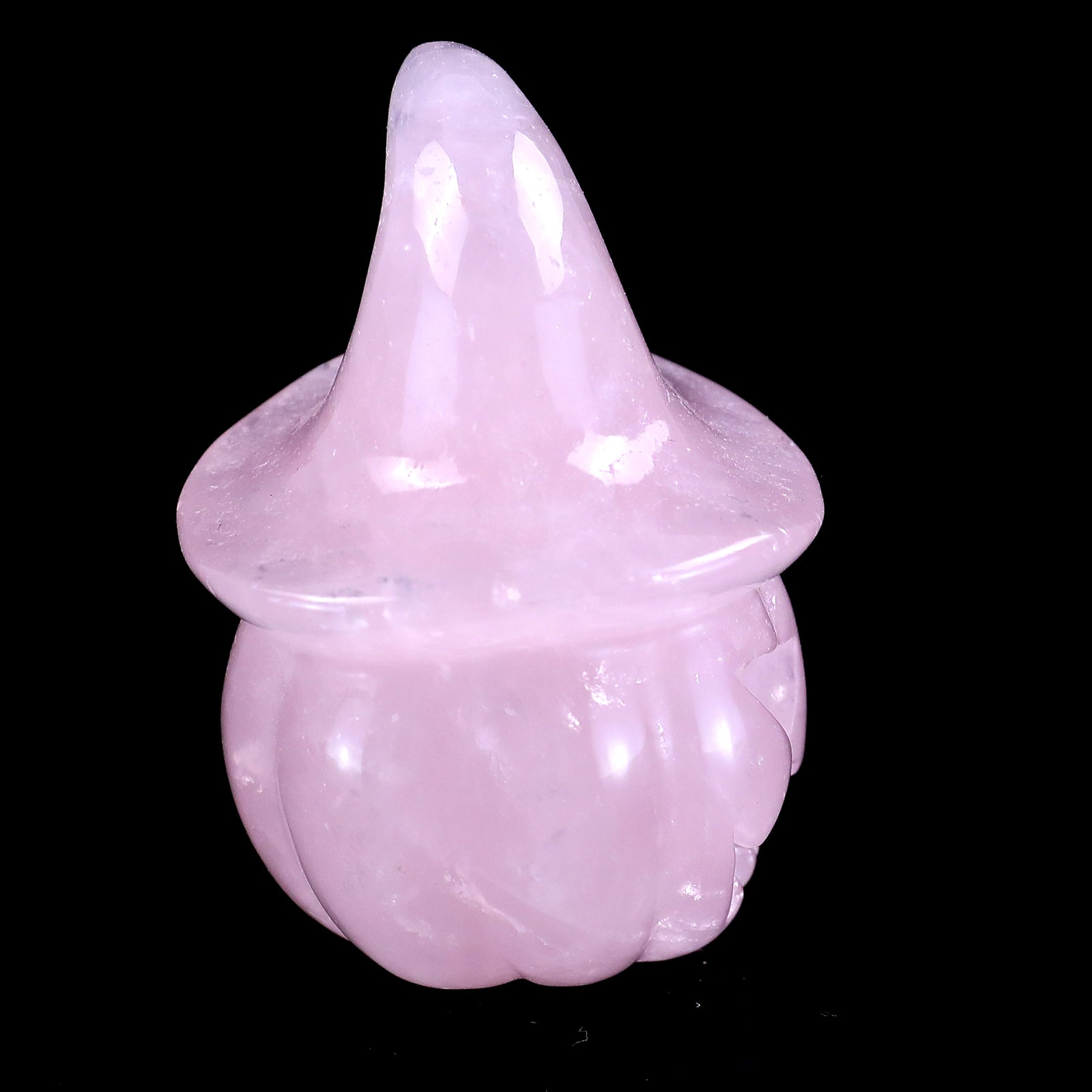 2.3” Natural Rose Quartz Hand Carved Crystal Wizard Pumpkin Sculpture, Halloween Gift Crystallumi