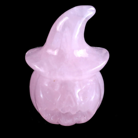 2.3” Natural Rose Quartz Hand Carved Crystal Wizard Pumpkin Sculpture, Halloween Gift Crystallumi