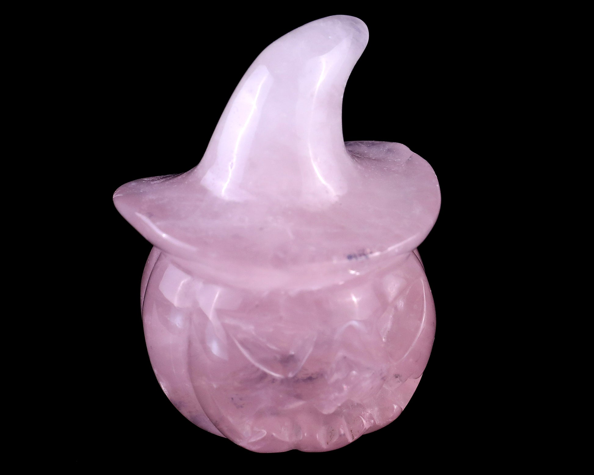 2.3” Natural Rose Quartz Hand Carved Crystal Wizard Pumpkin Sculpture, Halloween Gift Crystallumi