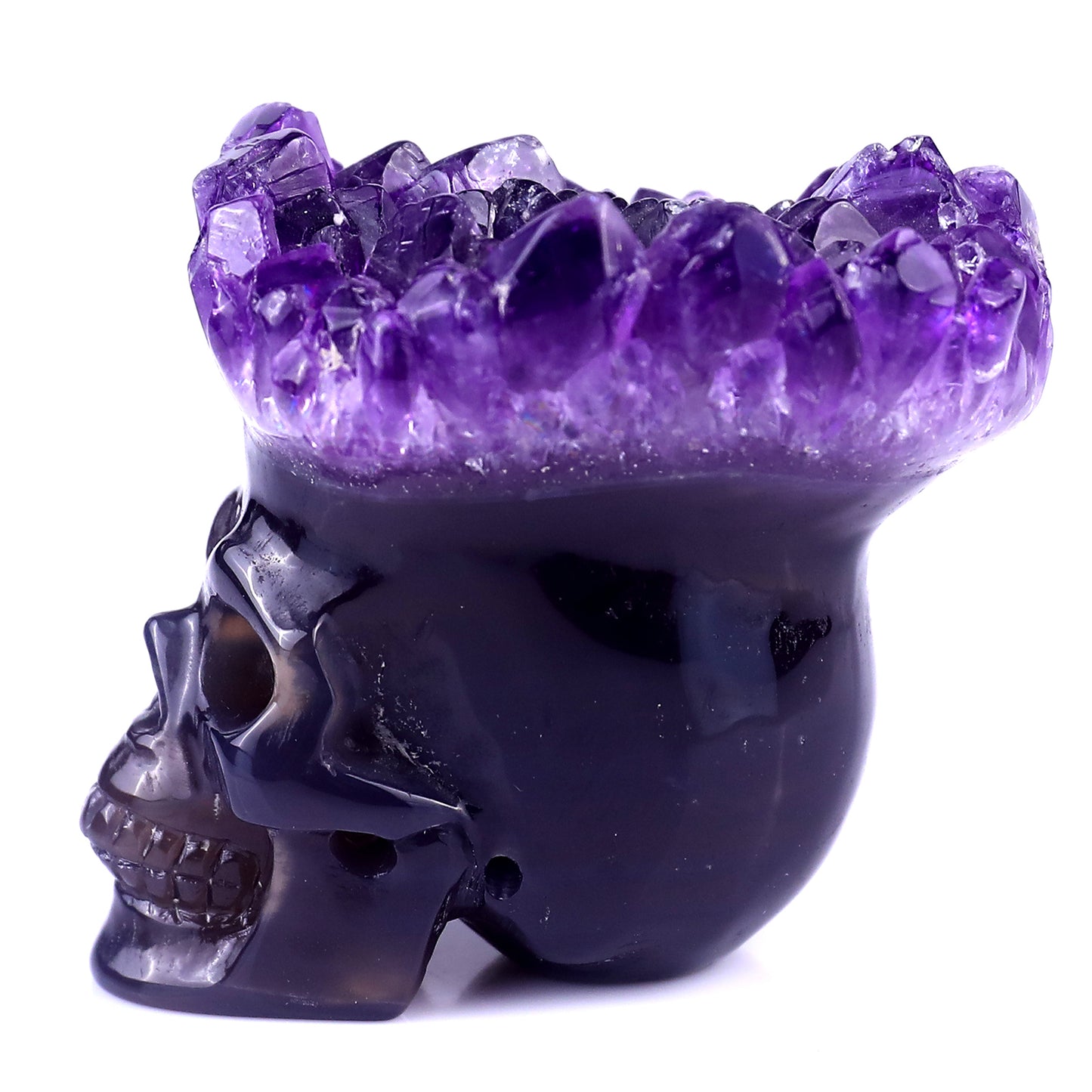 2.4" Amethyst Druse Agate Hand Carved Mineral Specimen Skull Sculpture Crystallumi