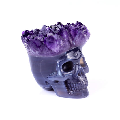 2.4" Amethyst Druse Agate Hand Carved Mineral Specimen Skull Sculpture Crystallumi