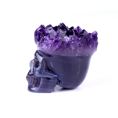 2.4" Amethyst Druse Agate Hand Carved Mineral Specimen Skull Sculpture Crystallumi