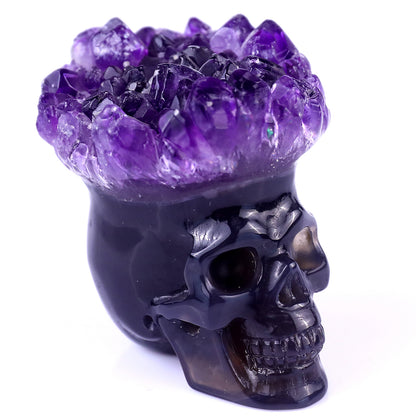 2.4" Amethyst Druse Agate Hand Carved Mineral Specimen Skull Sculpture Crystallumi