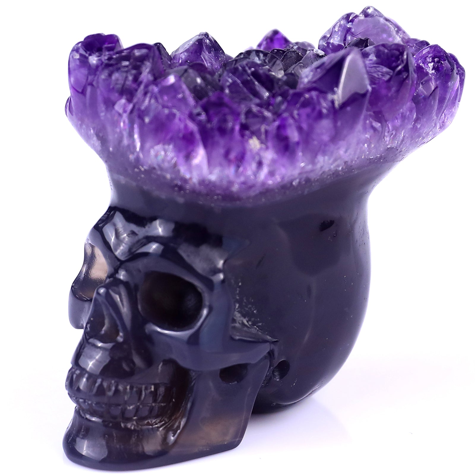 2.4" Amethyst Druse Agate Hand Carved Mineral Specimen Skull Sculpture Crystallumi