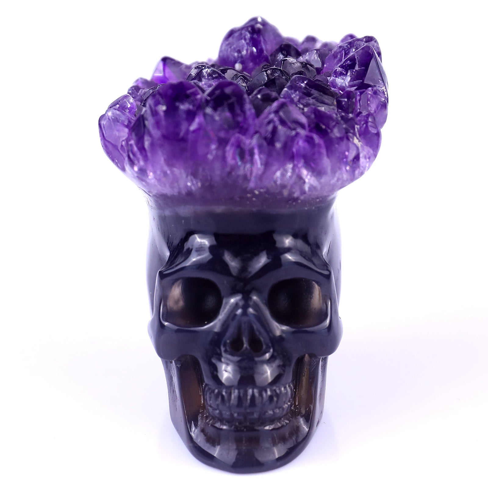 2.4" Amethyst Druse Agate Hand Carved Mineral Specimen Skull Sculpture Crystallumi