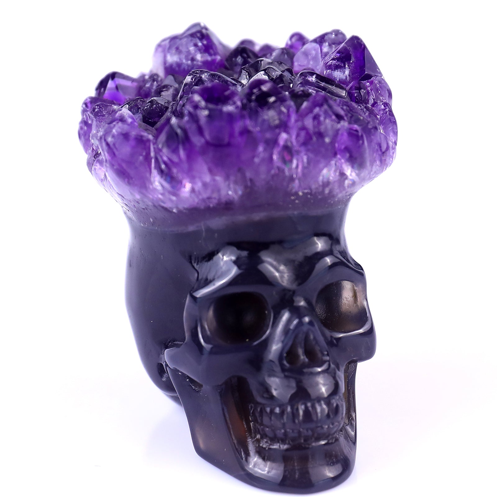 2.4" Amethyst Druse Agate Hand Carved Mineral Specimen Skull Sculpture Crystallumi