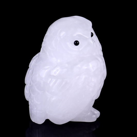 2.4" Angolan Quartz Hand Carved Crystal Owl Sculpture Crystallumi