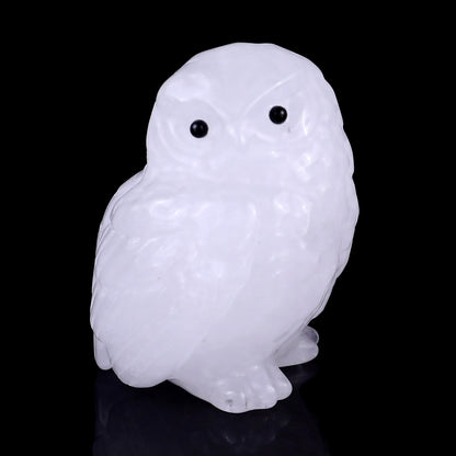 2.4" Angolan Quartz Hand Carved Crystal Owl Sculpture Crystallumi