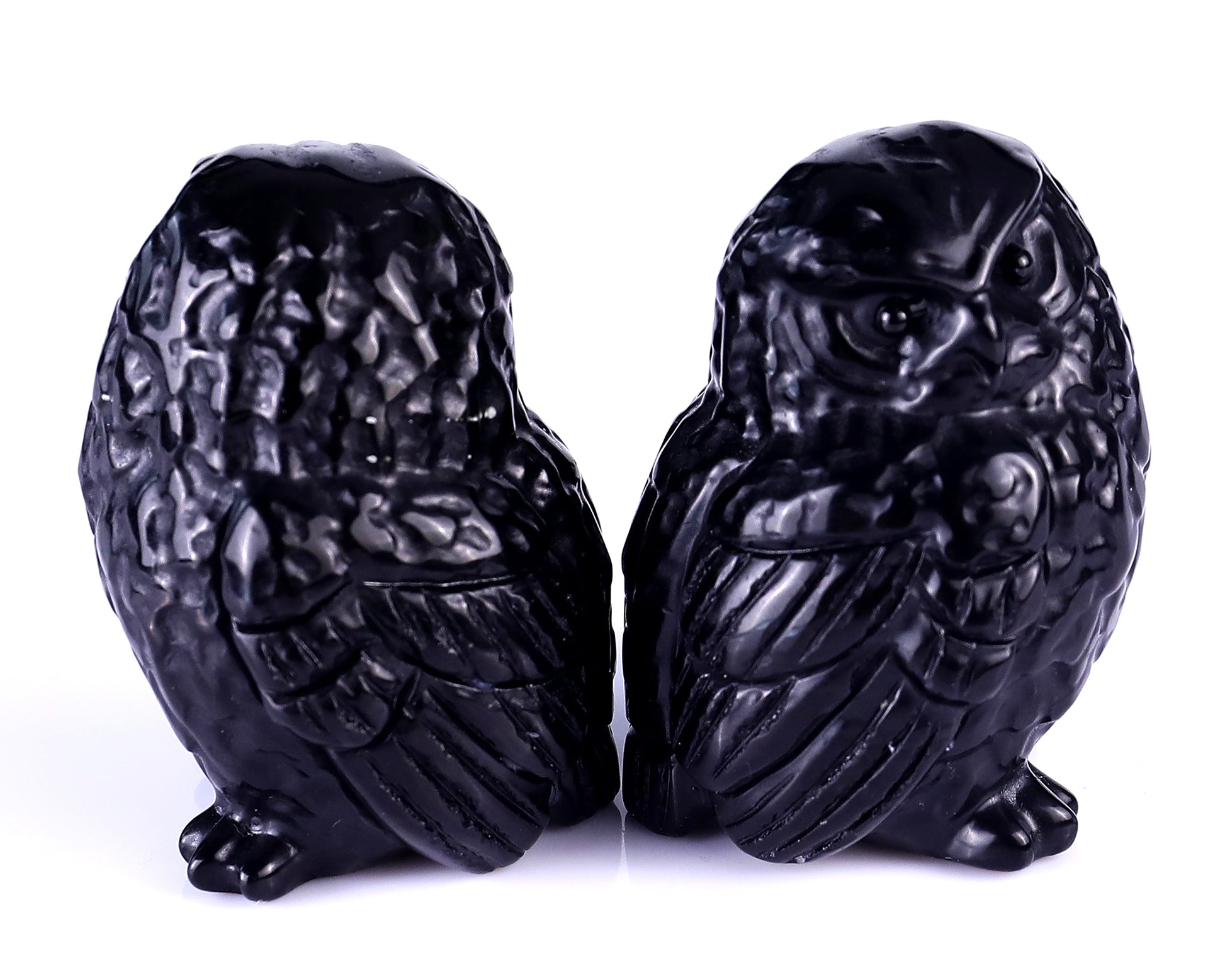 2.4" Black Obsidian Hand Carved Crystal Owl Sculpture Crystallumi