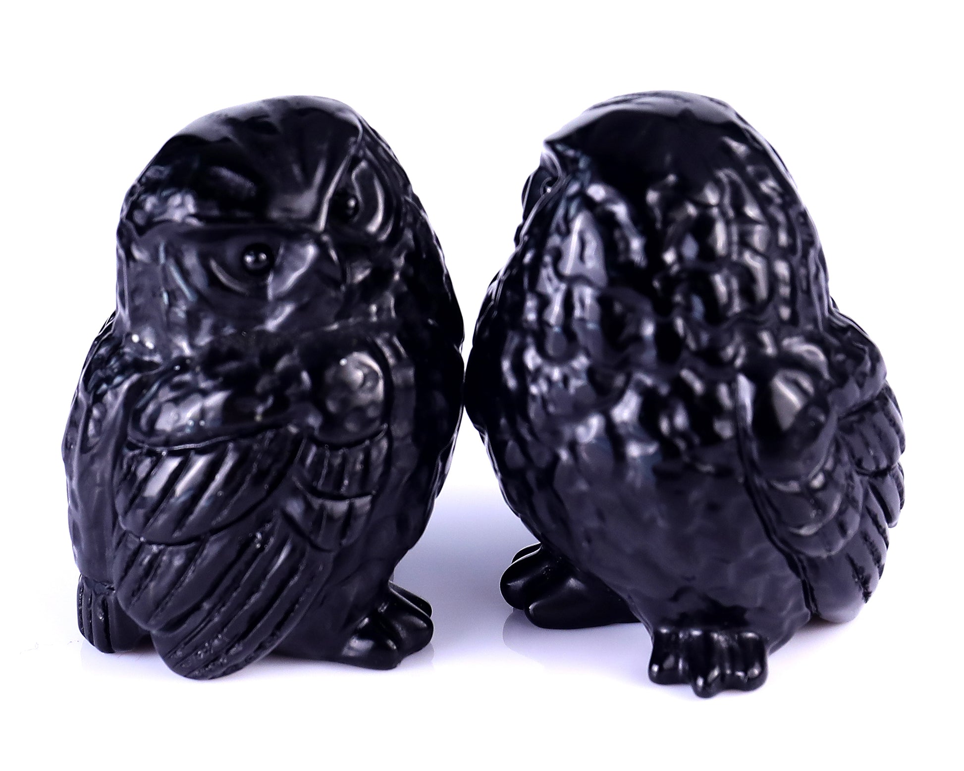 2.4" Black Obsidian Hand Carved Crystal Owl Sculpture Crystallumi