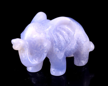 2.4" Blue Chalcedony Hand Carved Crystal Elephant Sculpture Crystallumi