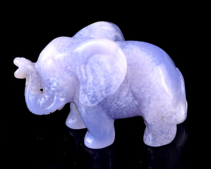 2.4" Blue Chalcedony Hand Carved Crystal Elephant Sculpture Crystallumi