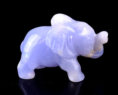 2.4" Blue Chalcedony Hand Carved Crystal Elephant Sculpture Crystallumi