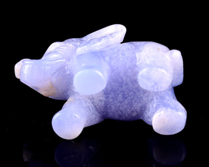 2.4" Blue Chalcedony Hand Carved Crystal Elephant Sculpture Crystallumi