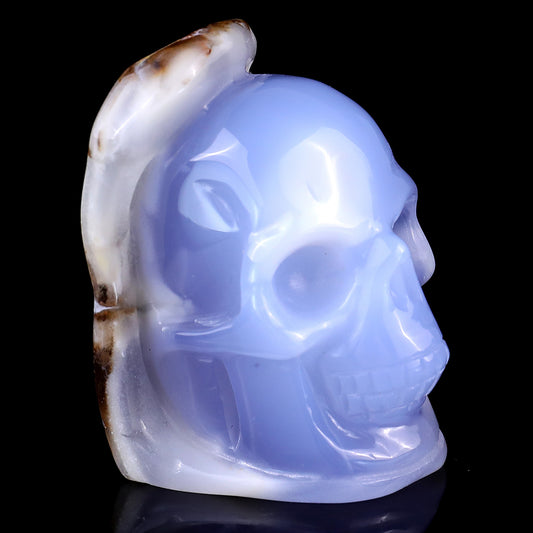 2.4" Blue Chalcedony Hand Carved Mineral Specimen Skull Sculpture Crystallumi