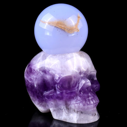 2.4" Dream Amethyst Hand Carved Crystal Realistic Skull Sphere Holder Sculpture Crystallumi