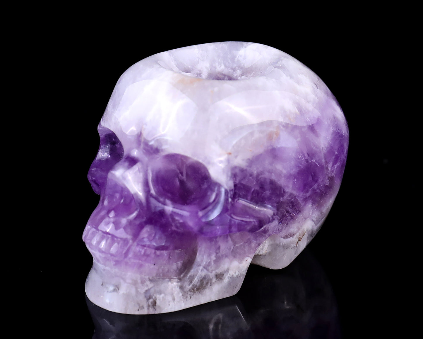 2.4" Dream Amethyst Hand Carved Crystal Realistic Skull Sphere Holder Sculpture Crystallumi