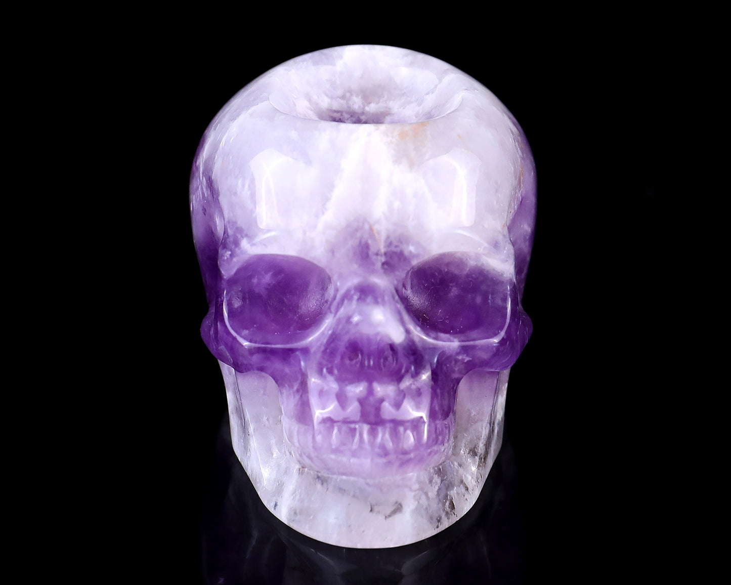 2.4" Dream Amethyst Hand Carved Crystal Realistic Skull Sphere Holder Sculpture Crystallumi