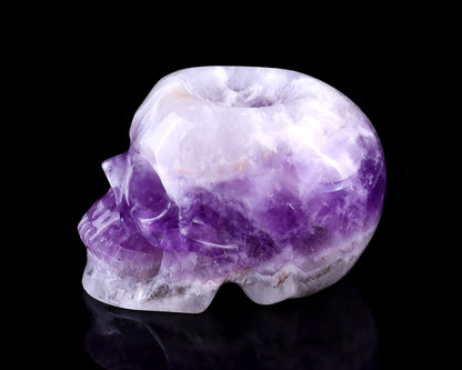 2.4" Dream Amethyst Hand Carved Crystal Realistic Skull Sphere Holder Sculpture Crystallumi