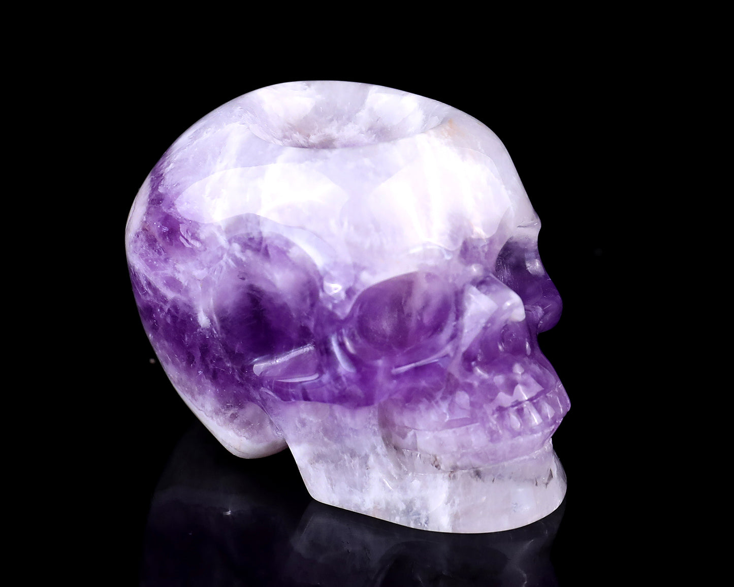 2.4" Dream Amethyst Hand Carved Crystal Realistic Skull Sphere Holder Sculpture Crystallumi