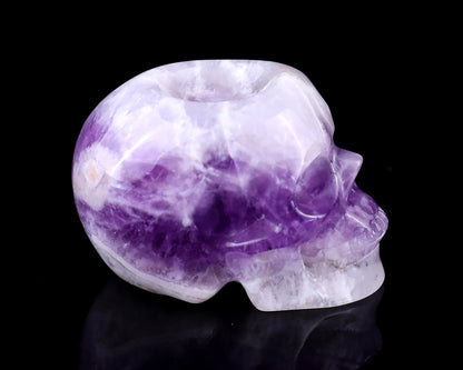 2.4" Dream Amethyst Hand Carved Crystal Realistic Skull Sphere Holder Sculpture Crystallumi