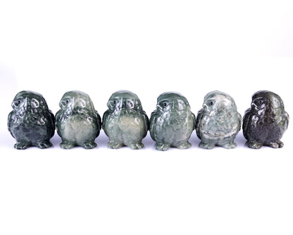 2.4" Jiulong Jade Hand Carved Crystal Owl Sculpture Crystallumi