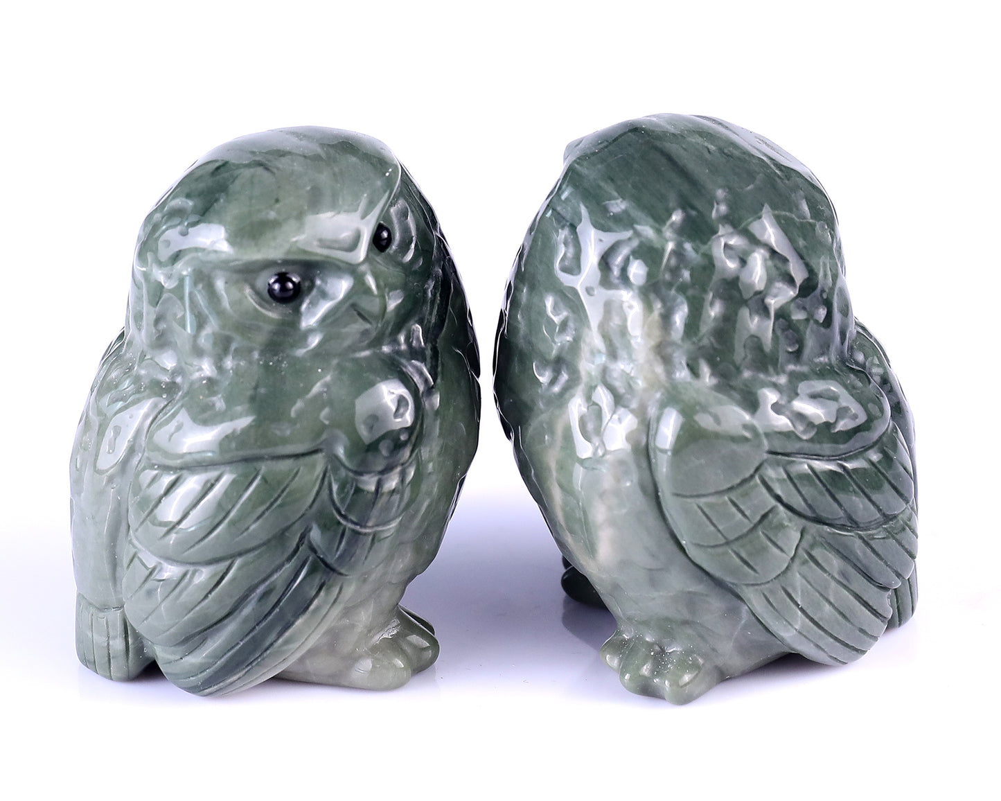 2.4" Jiulong Jade Hand Carved Crystal Owl Sculpture Crystallumi