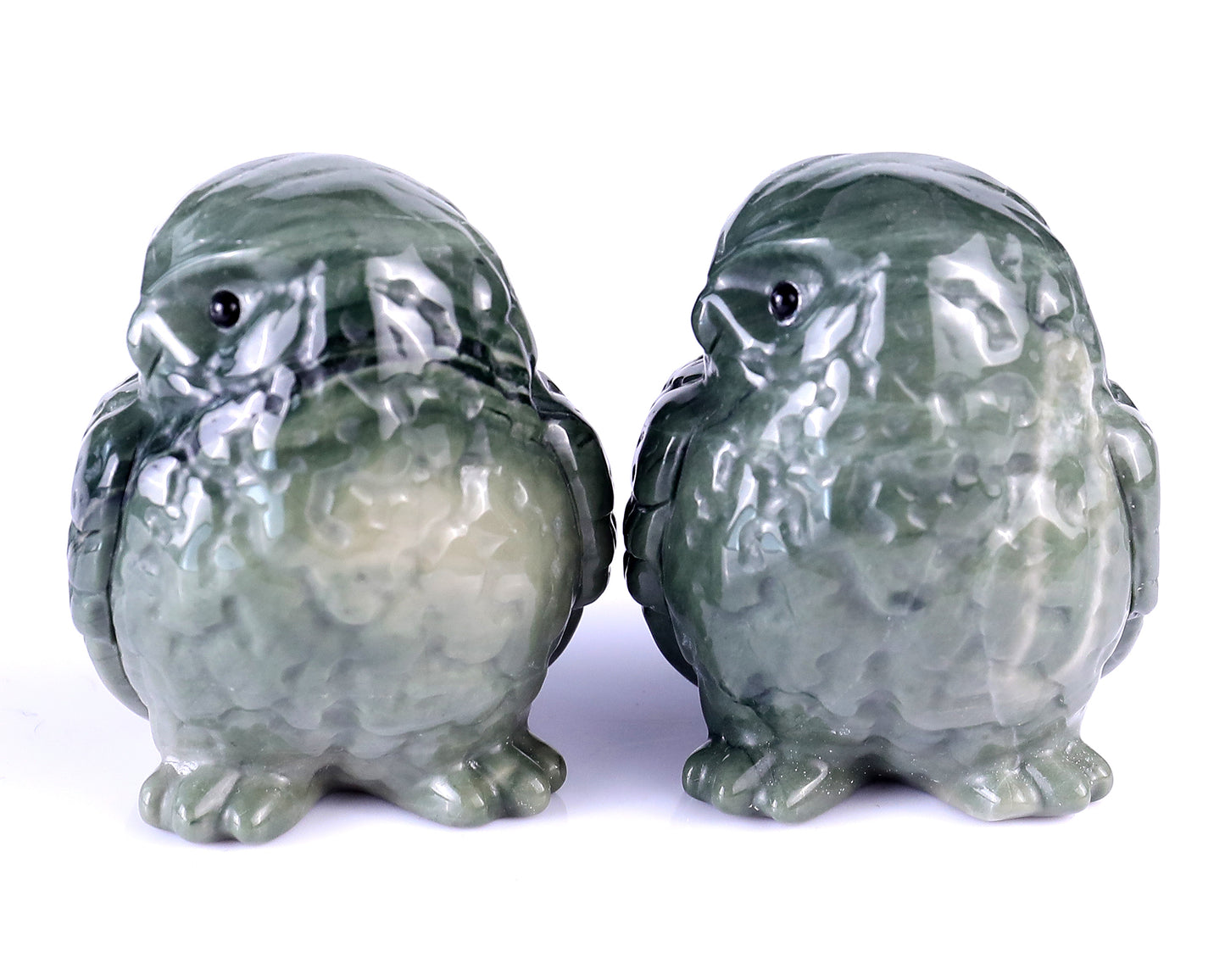 2.4" Jiulong Jade Hand Carved Crystal Owl Sculpture Crystallumi