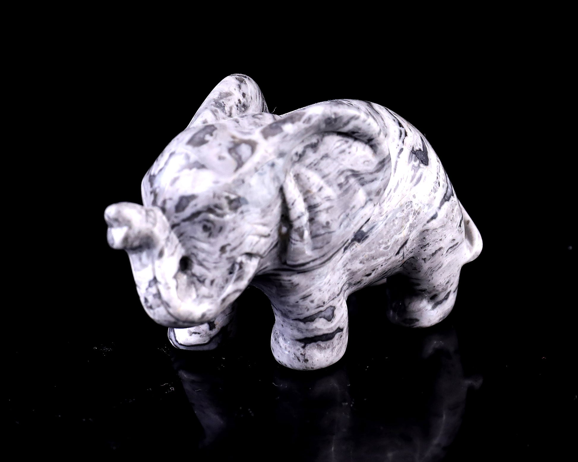 2.4" Map Jasper Hand Carved Crystal Elephant Sculpture Crystallumi