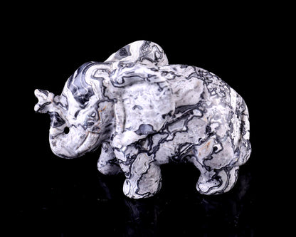 2.4" Map Jasper Hand Carved Crystal Elephant Sculpture Crystallumi