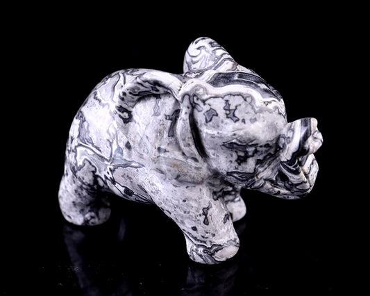 2.4" Map Jasper Hand Carved Crystal Elephant Sculpture Crystallumi