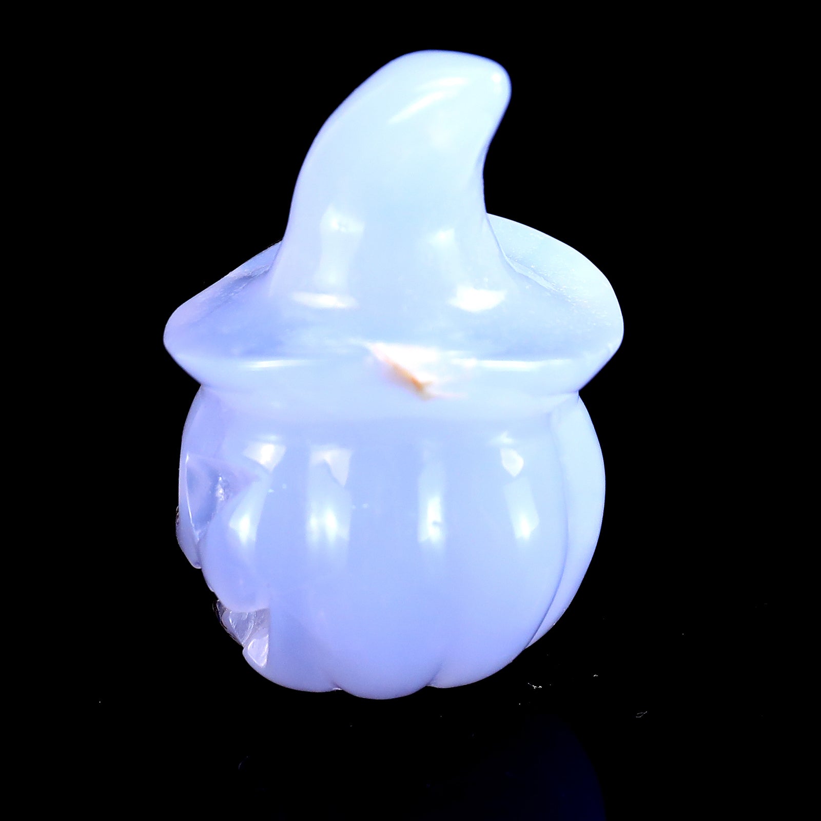 2.4” Natural Blue Chalcedony Hand Carved Crystal Wizard Pumpkin Sculpture, Halloween Gift Crystallumi