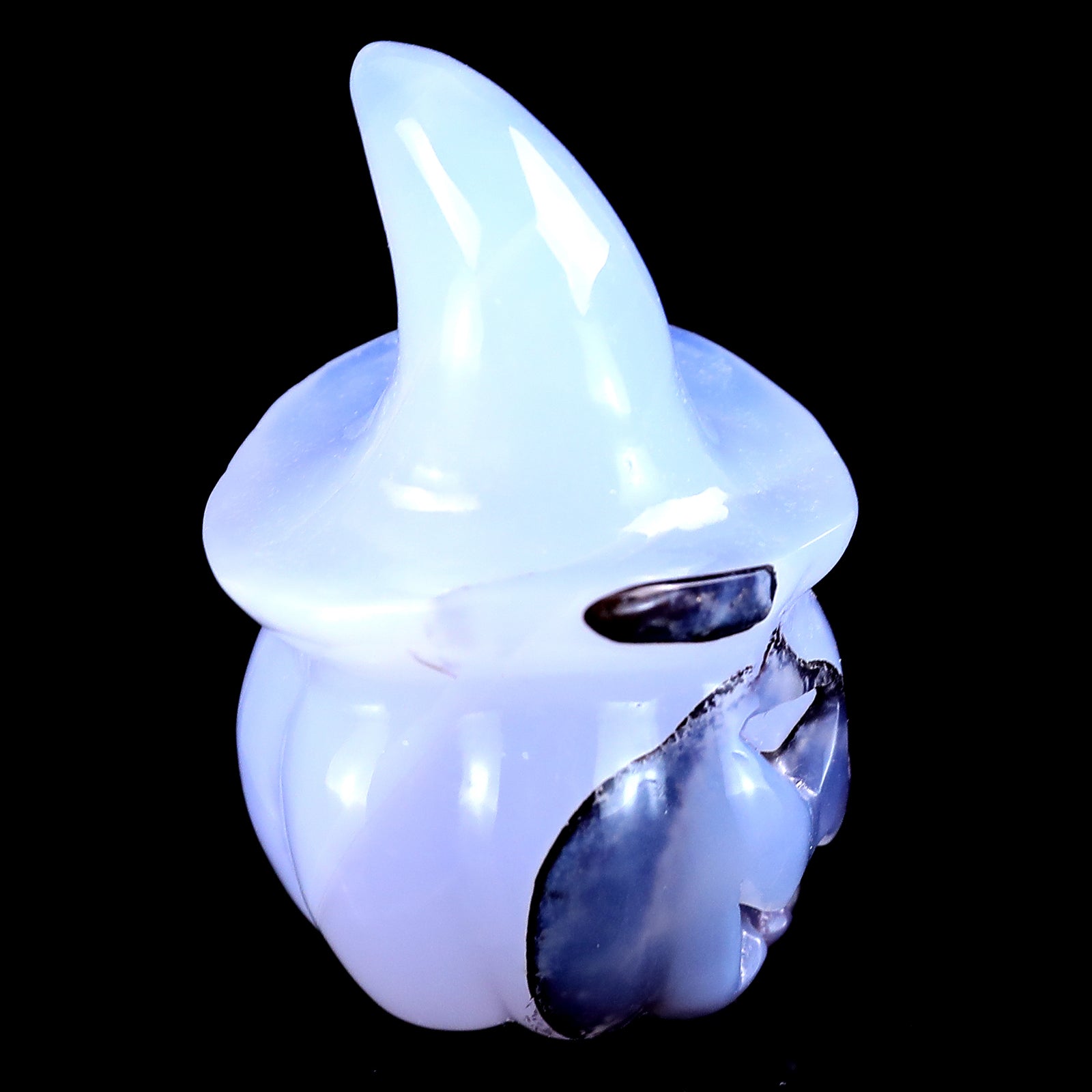 2.4” Natural Blue Chalcedony Hand Carved Crystal Wizard Pumpkin Sculpture, Halloween Gift Crystallumi