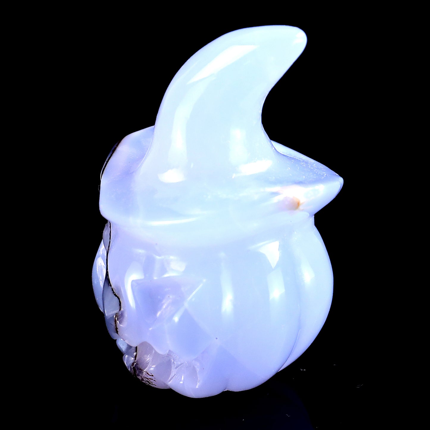 2.4” Natural Blue Chalcedony Hand Carved Crystal Wizard Pumpkin Sculpture, Halloween Gift Crystallumi