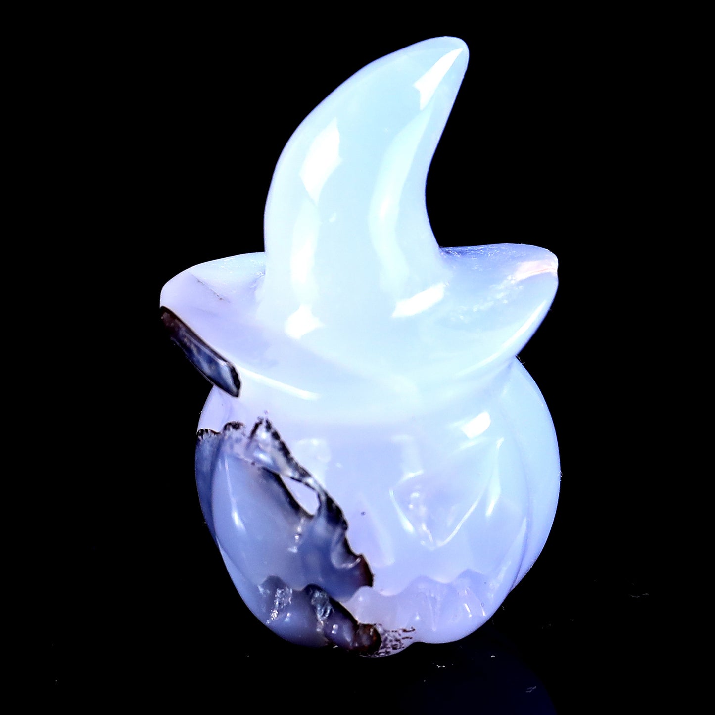 2.4” Natural Blue Chalcedony Hand Carved Crystal Wizard Pumpkin Sculpture, Halloween Gift Crystallumi