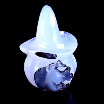 2.4” Natural Blue Chalcedony Hand Carved Crystal Wizard Pumpkin Sculpture, Halloween Gift Crystallumi