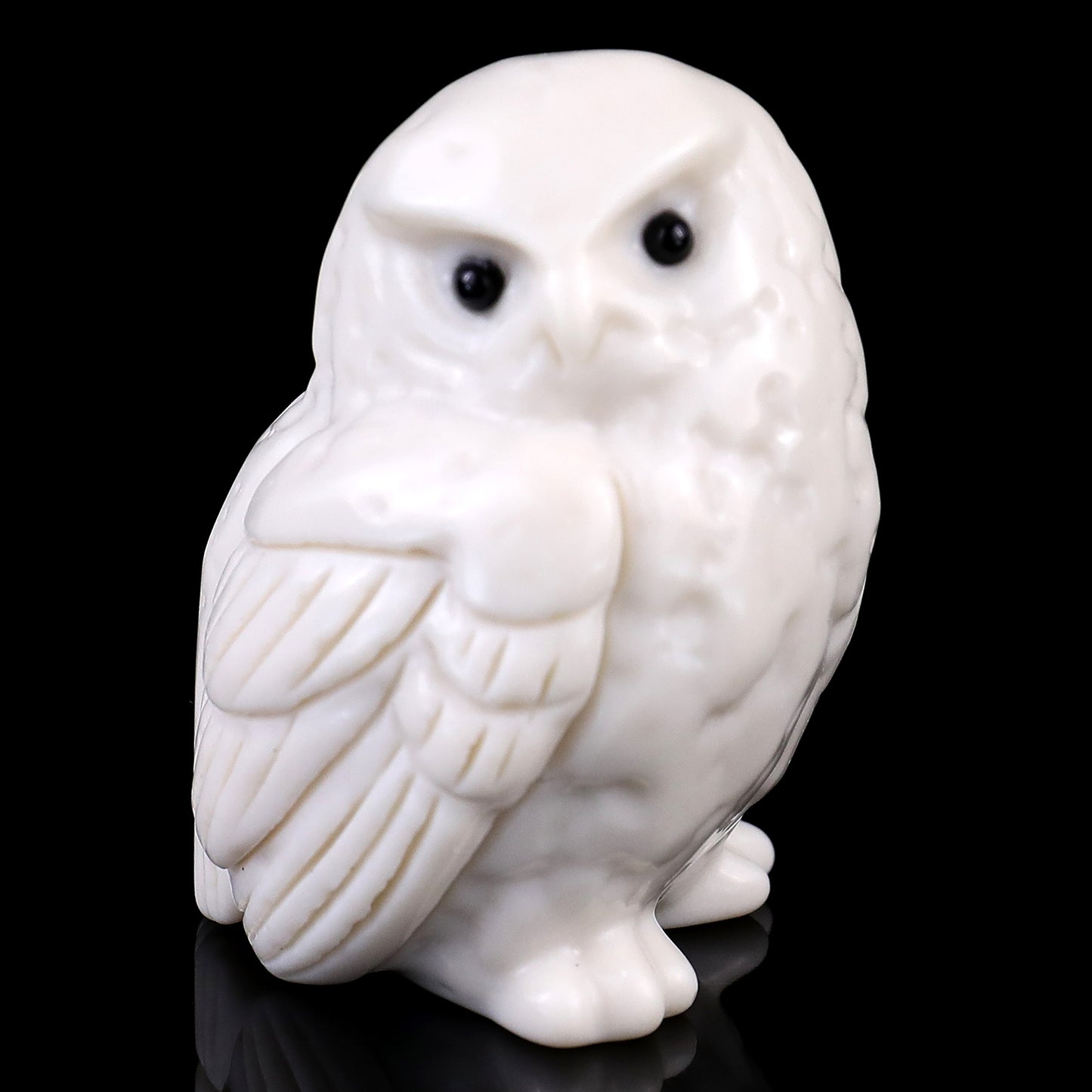 2.4" White Jade Hand Carved Crystal Owl Sculpture Crystallumi