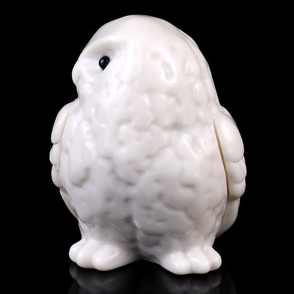 2.4" White Jade Hand Carved Crystal Owl Sculpture Crystallumi