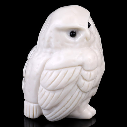 2.4" White Jade Hand Carved Crystal Owl Sculpture Crystallumi